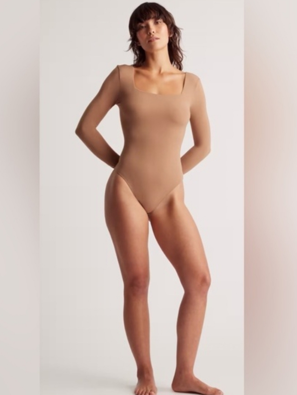 Quince Second Skin Square Neck Long Sleeve Bodysuit Size Medium